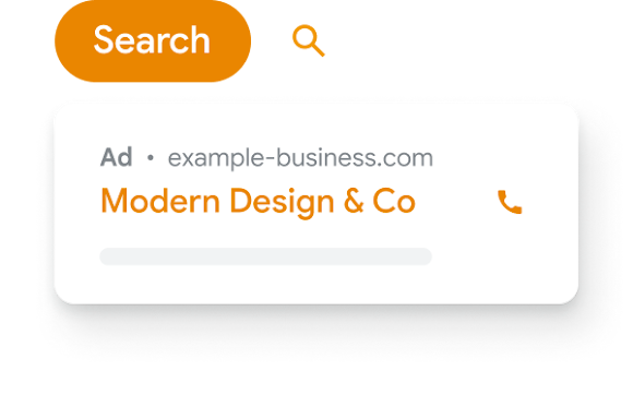 A rotating animation flips through ad types. Example of Search ad type displayed here.