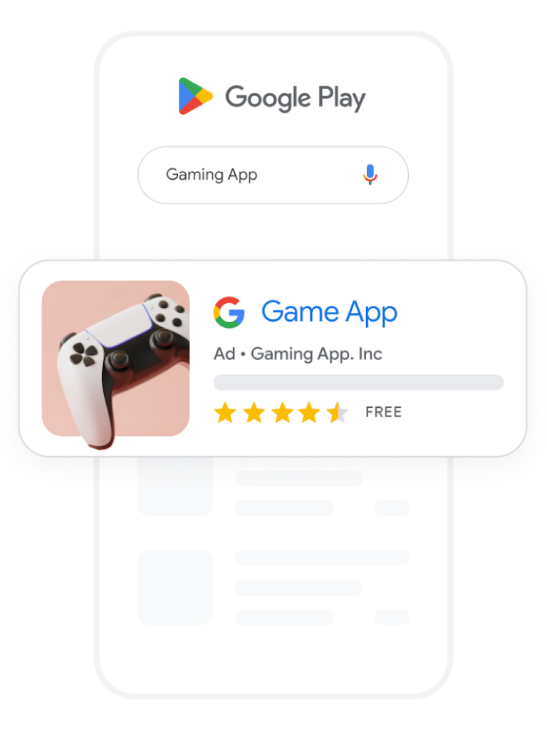 A gaming app ad showing up in Google Play store search results.
