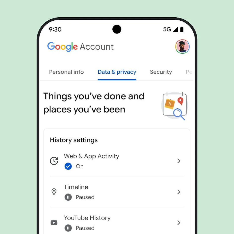 Image of Google My Account UI.