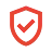 Red icon showing the outline of a shield with a check mark in the center.