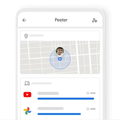 Lapsevanema vaade, mis hõlmab lapse asukohta ja päevapõhist ekraaniaega