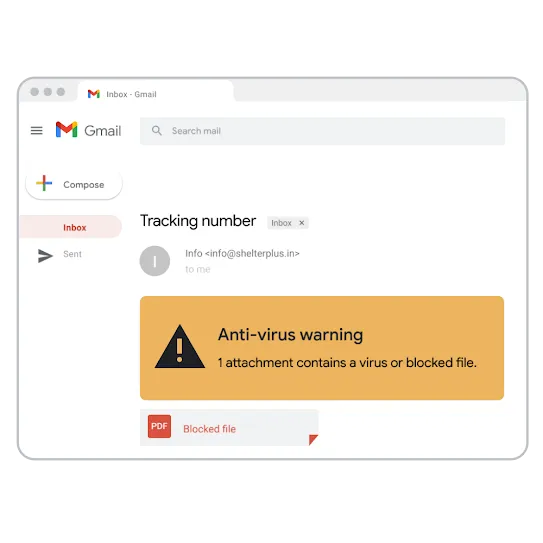 Anti-virus warning Gmail graphic
