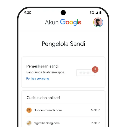 Gambar ponsel dengan UI pemeriksaan sandi.