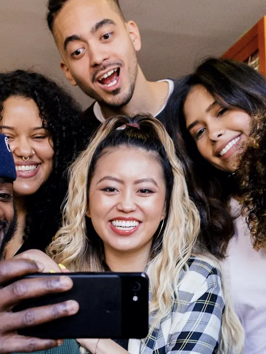 Group of young people with phone.