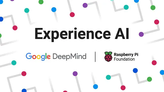 Experience AI in black text on a white background. The Google DeepMind and Raspberry Pi Foundation logos underneath.