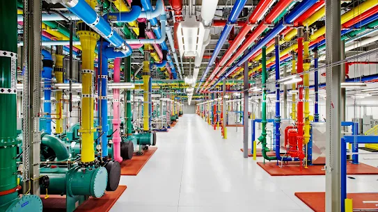 Thousands of feet of red, blue, green, yellow and pink pipe line the inside of our Douglas County, Georgia data center.