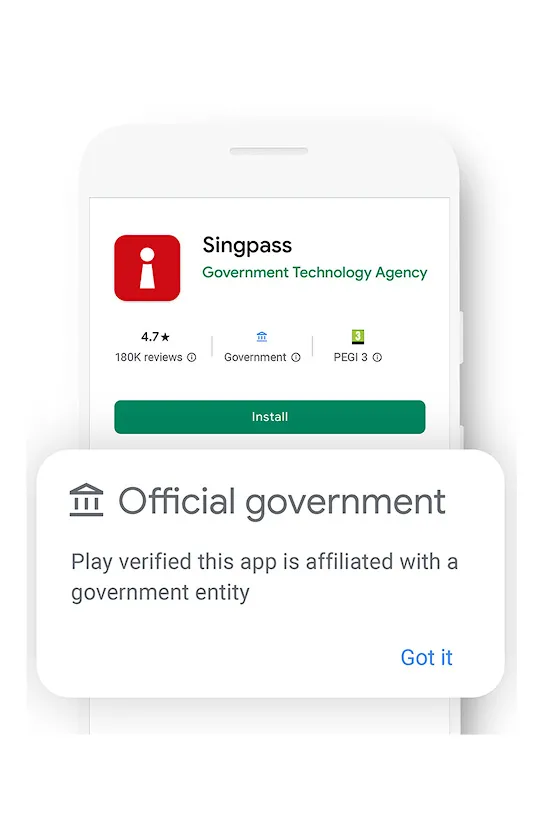 UI example of a Government badge for Singpass app