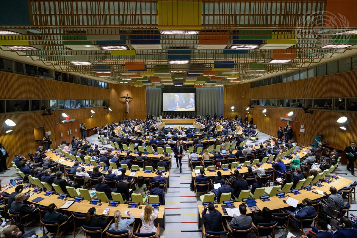 A wide view of a meeting in the Trusteeship Council Chamber