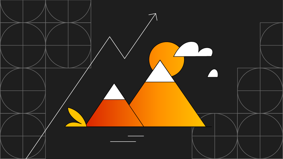 תמונה של חץ שנע מעל נוף עם הר במרכז