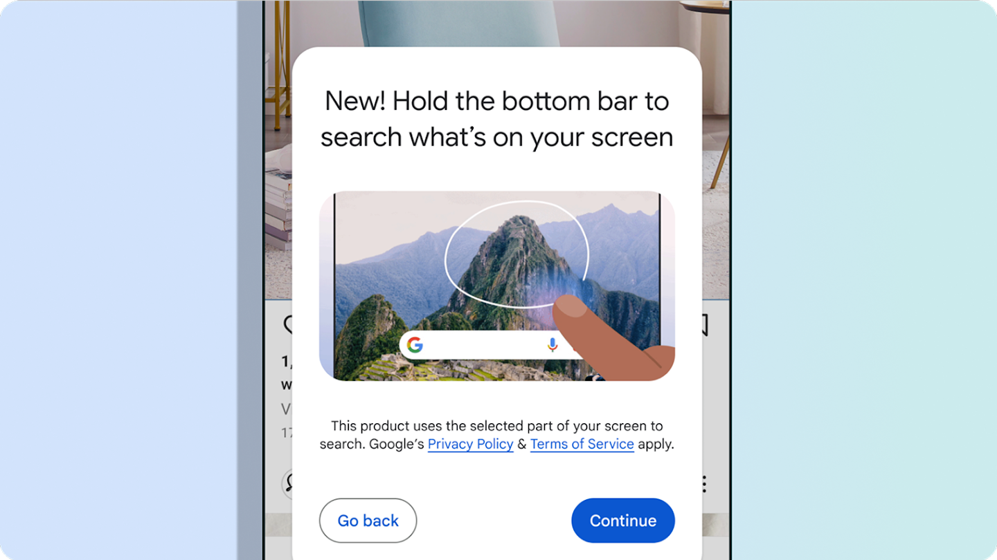 Mobile UI for "Circle to Search" feature.