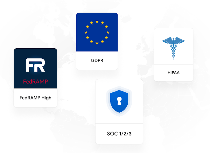 Illustrated graphic of regulatory industry standards users can meet through Google Workspace.