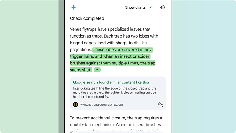 AI interface showing fact-checking links.