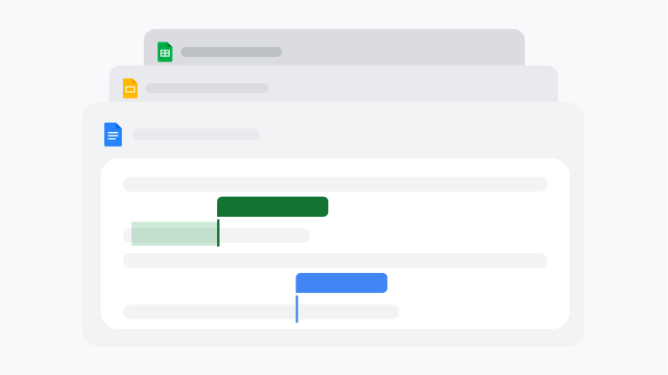 A calendar showing green and blue horizontal bars, which represent shared files and collaboration.