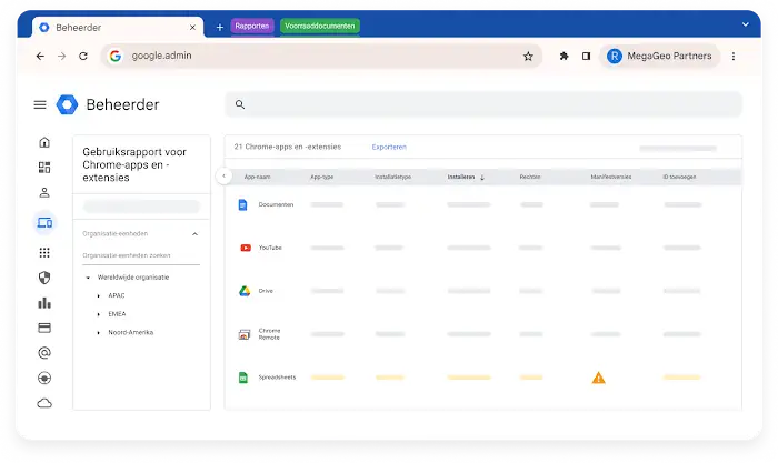 Een beheerscherm van Google Enterprise Core.
