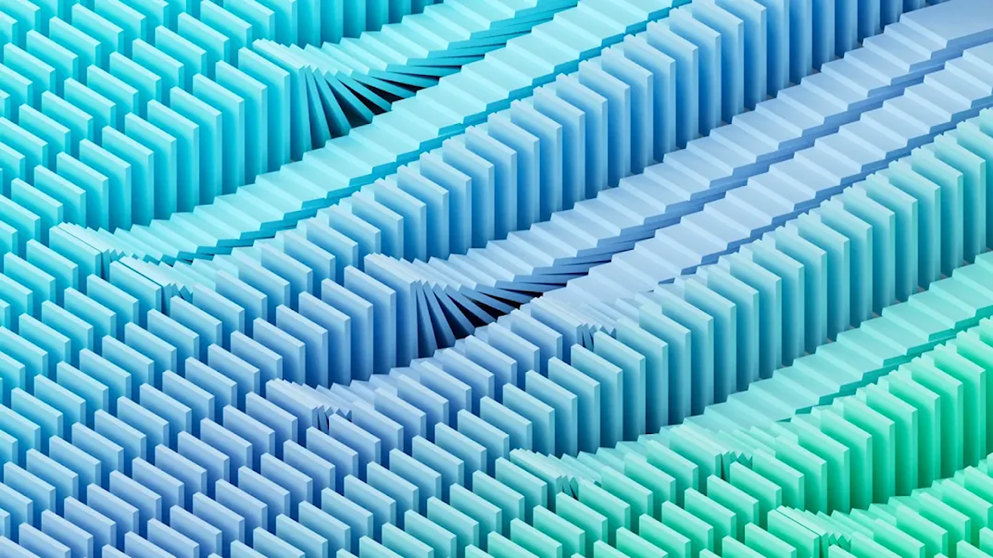 Abstract wave pattern of blue and green blocks.
