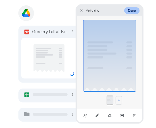 Scanning a pdf grocery bill with a phone into Drive