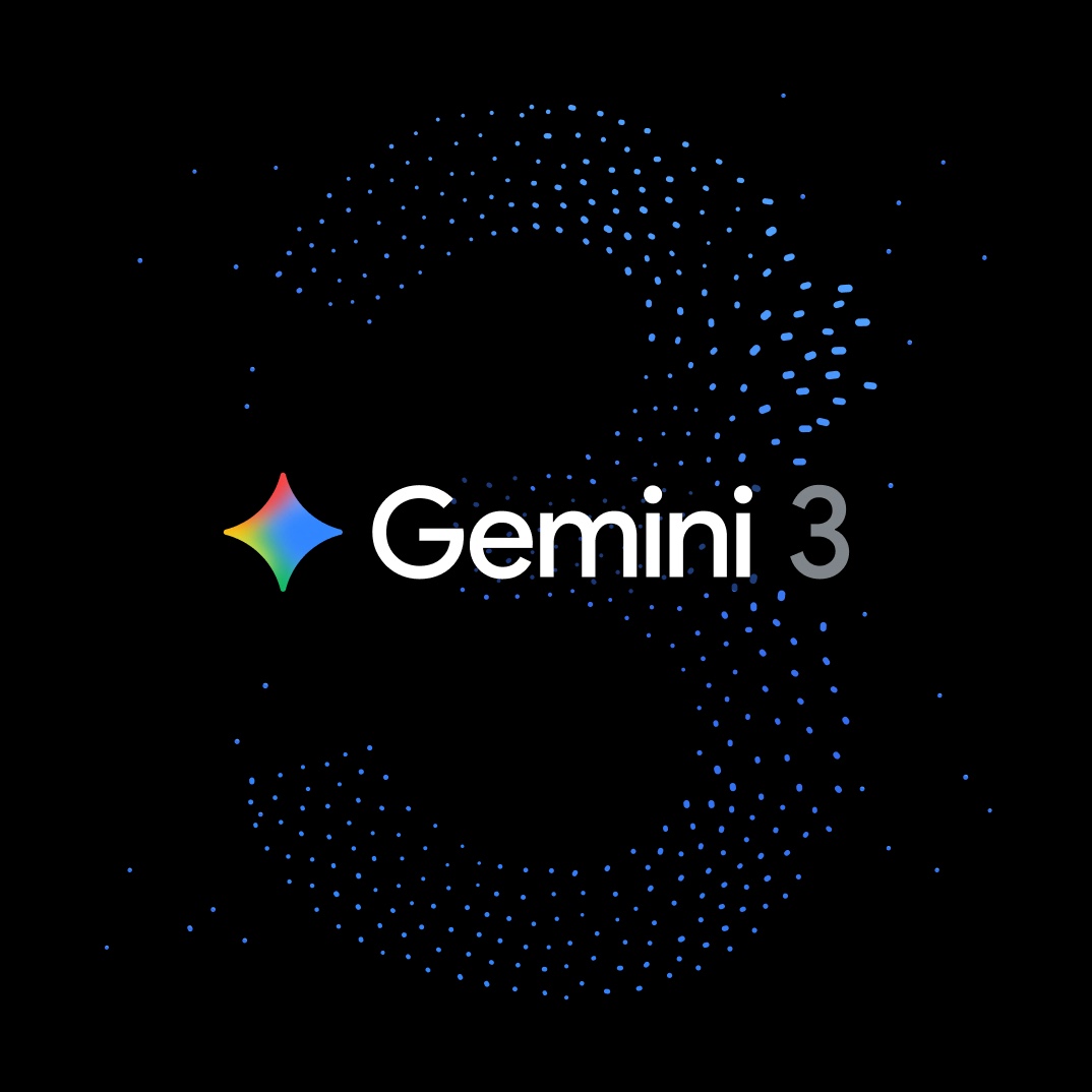 The Gemini 3 logo featuring a colorful diamond icon and text centered over a large, dotted numeral three.